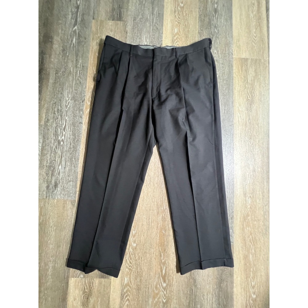 Haggar Dress Pants Mens 40x30 Black Double Pleated Cuffed Premium Comfort